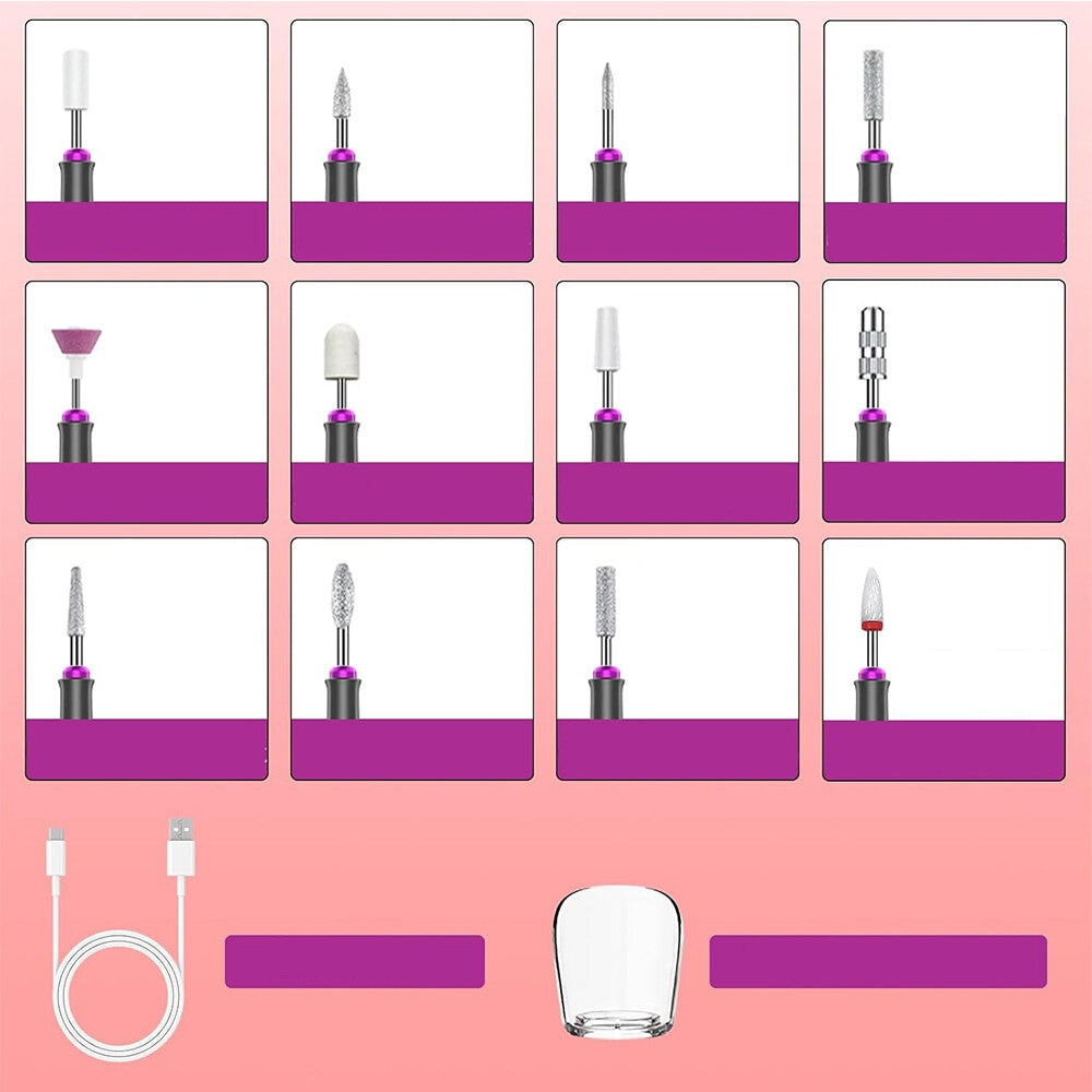 MINI PEN WIRELESS NAIL MILLING MACHINE For Manicure and Pedicure + CUTTERS Color black