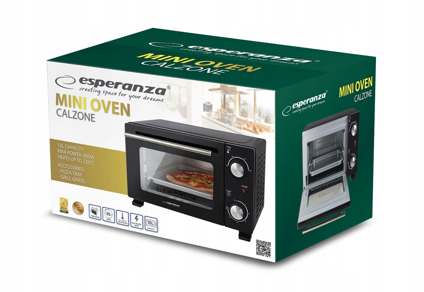 MINI PIZZA OVEN ELECTRIC OVEN TOASTER OVEN CALZONE BLACK 10L 800W Packaging status original