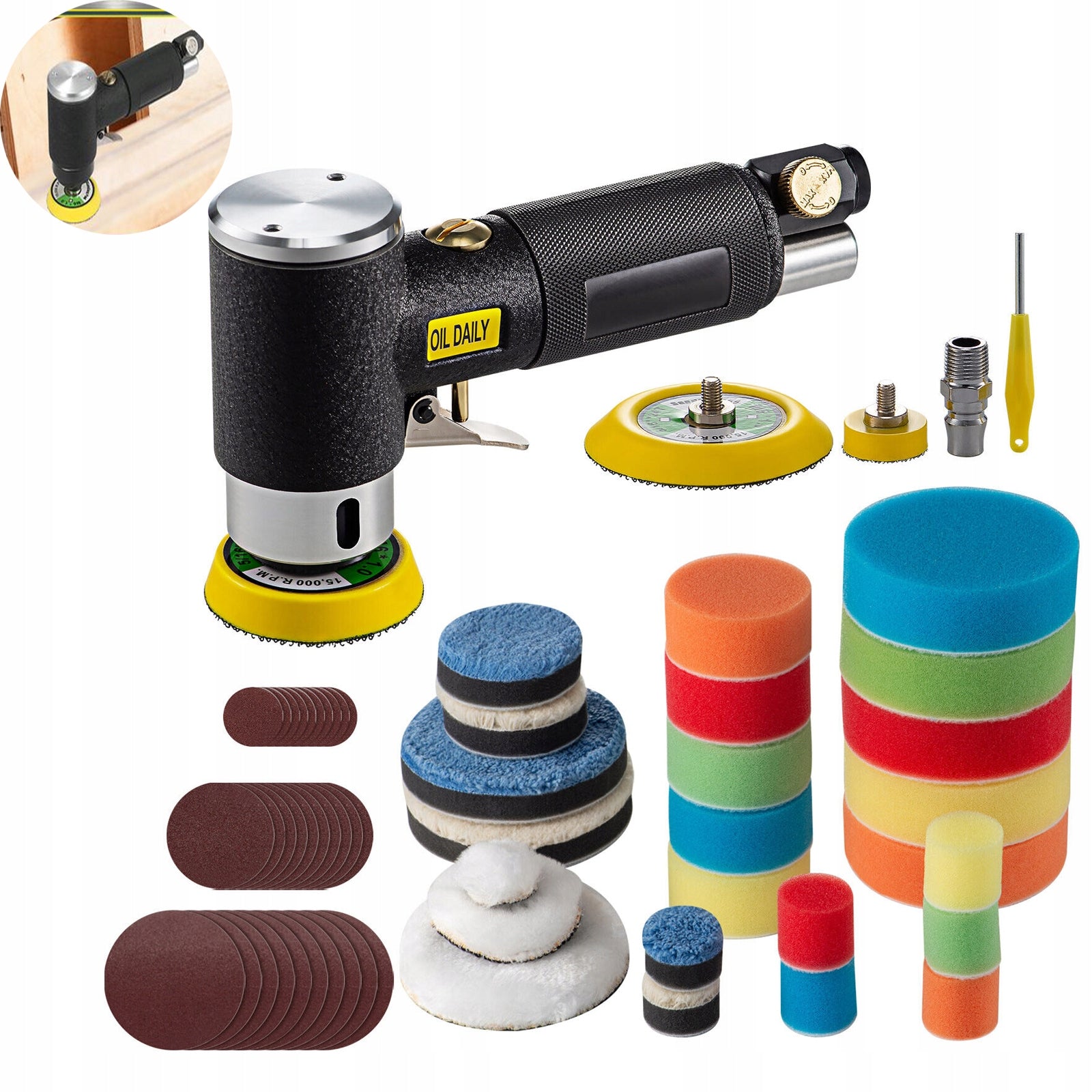 MINI PNEUMATIC POLISHER ECCENTRIC GRINDER SET OF POLISHERS 75MM