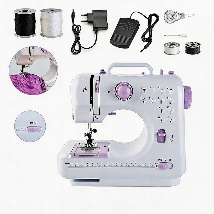 MINI PORTABLE SEWING MACHINE 12 STITCHES + ACCESSORIES + LED LIGHT