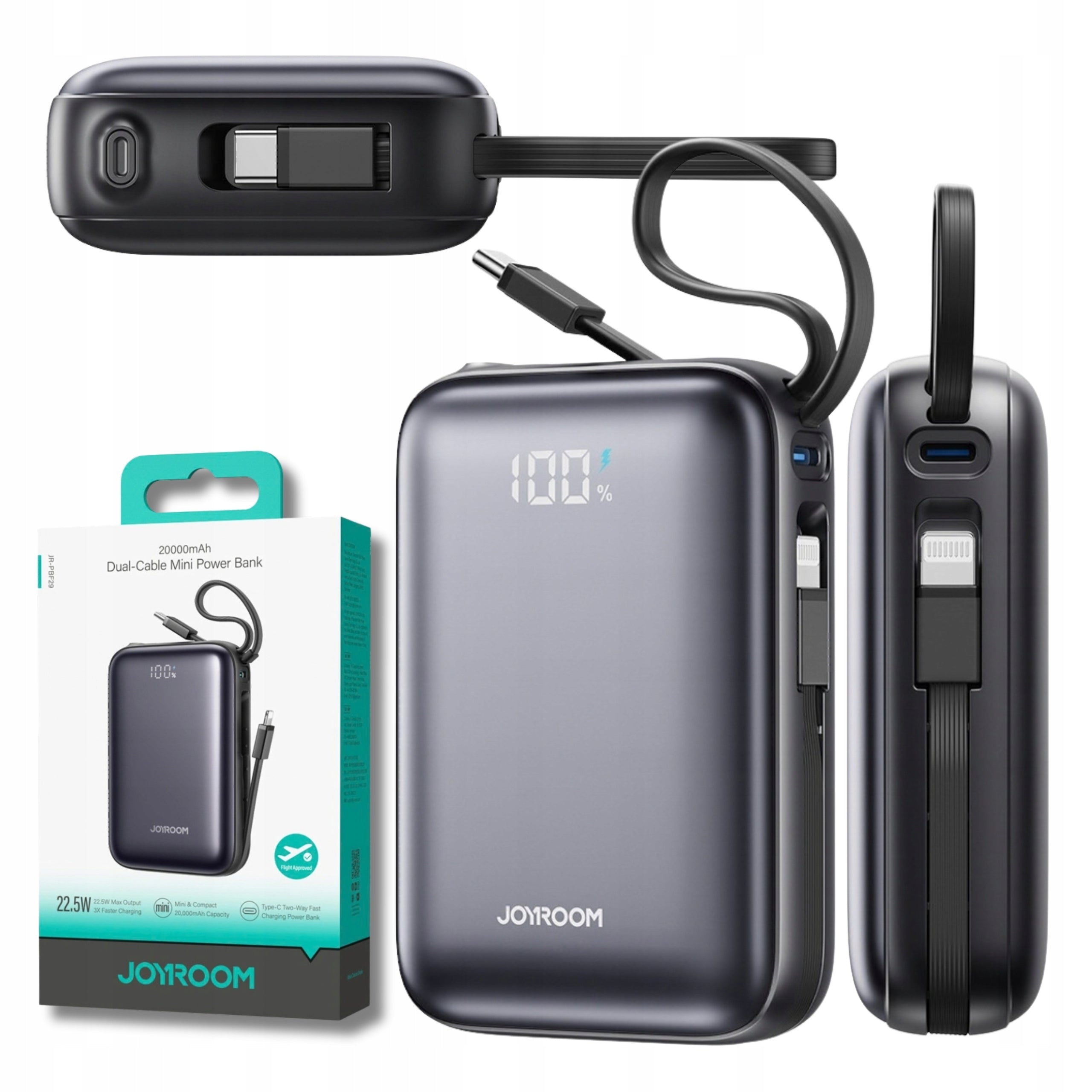 MINI POWERBANK 20000 mAh FAST POWER BANK 22.5W WITH USB-C LIGHTNING CABLES