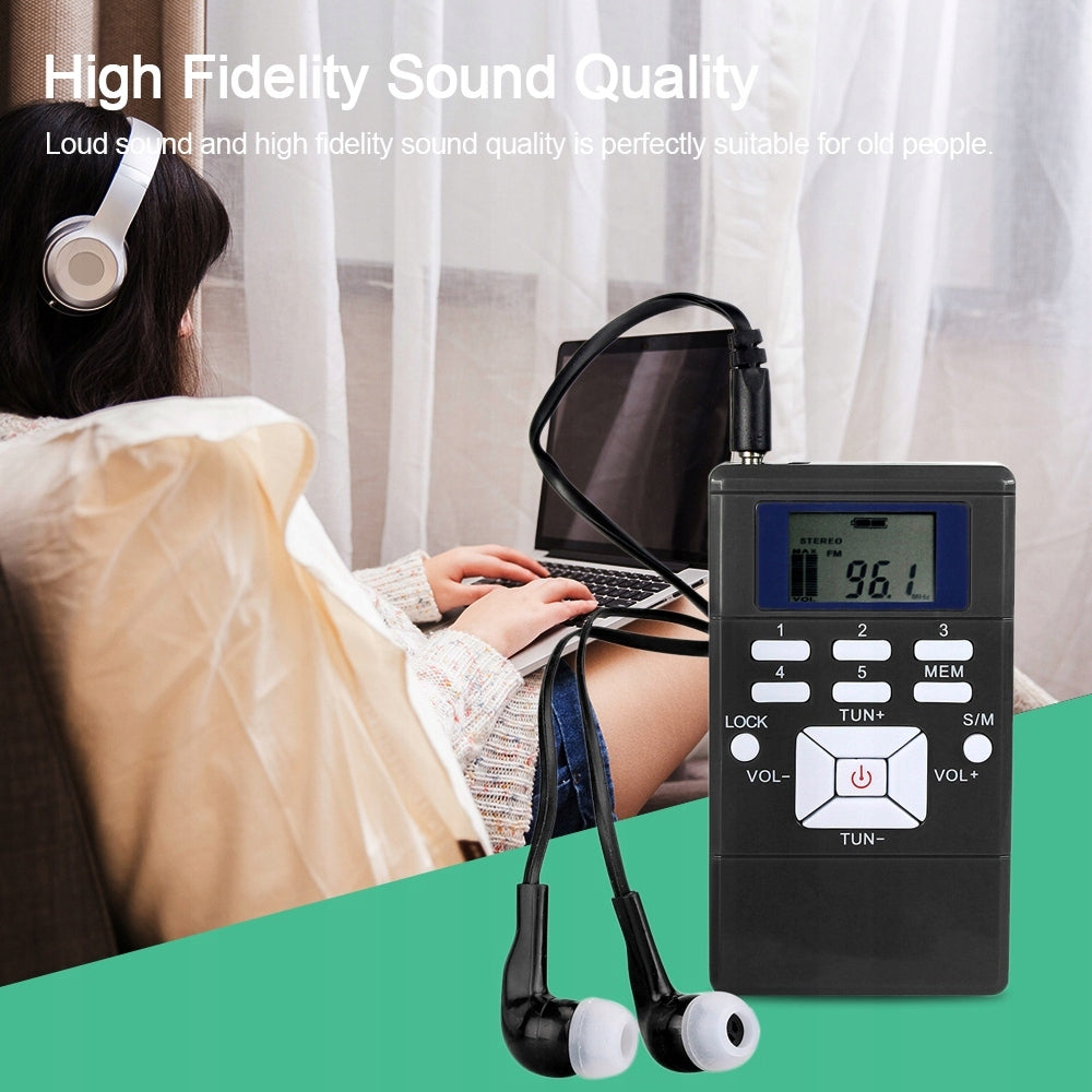 MINI RADIO SMALL POCKET FM IN 1.2 INCH DISPLAY SCREEN + HEADPHONES Batteries included no