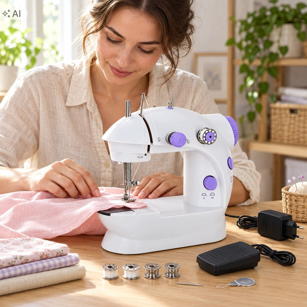MINI SEWING MACHINE PORTABLE LED PEDAL 2 SPEED COMPACT SET Packaging status original