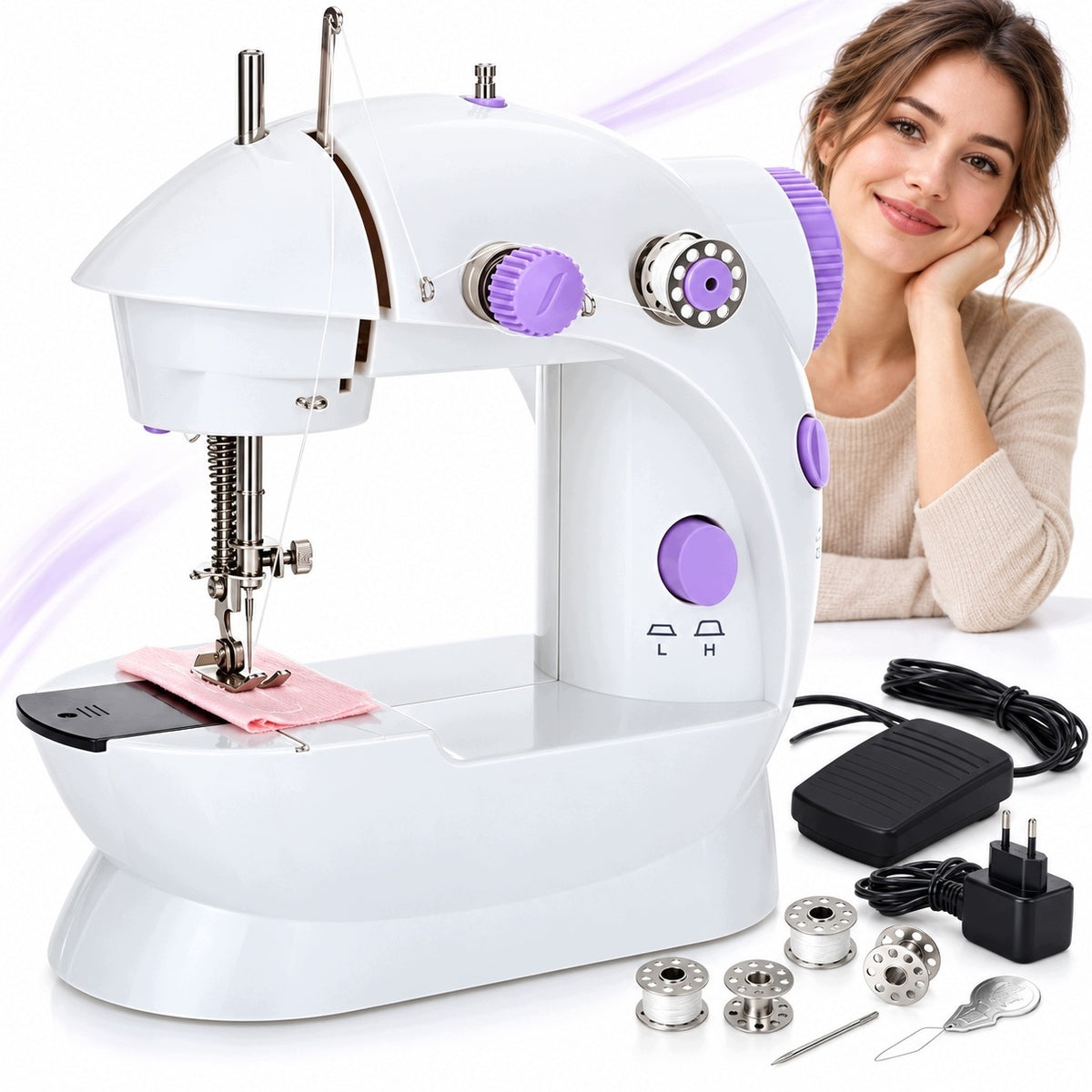 MINI SEWING MACHINE PORTABLE LED PEDAL 2 SPEED COMPACT SET