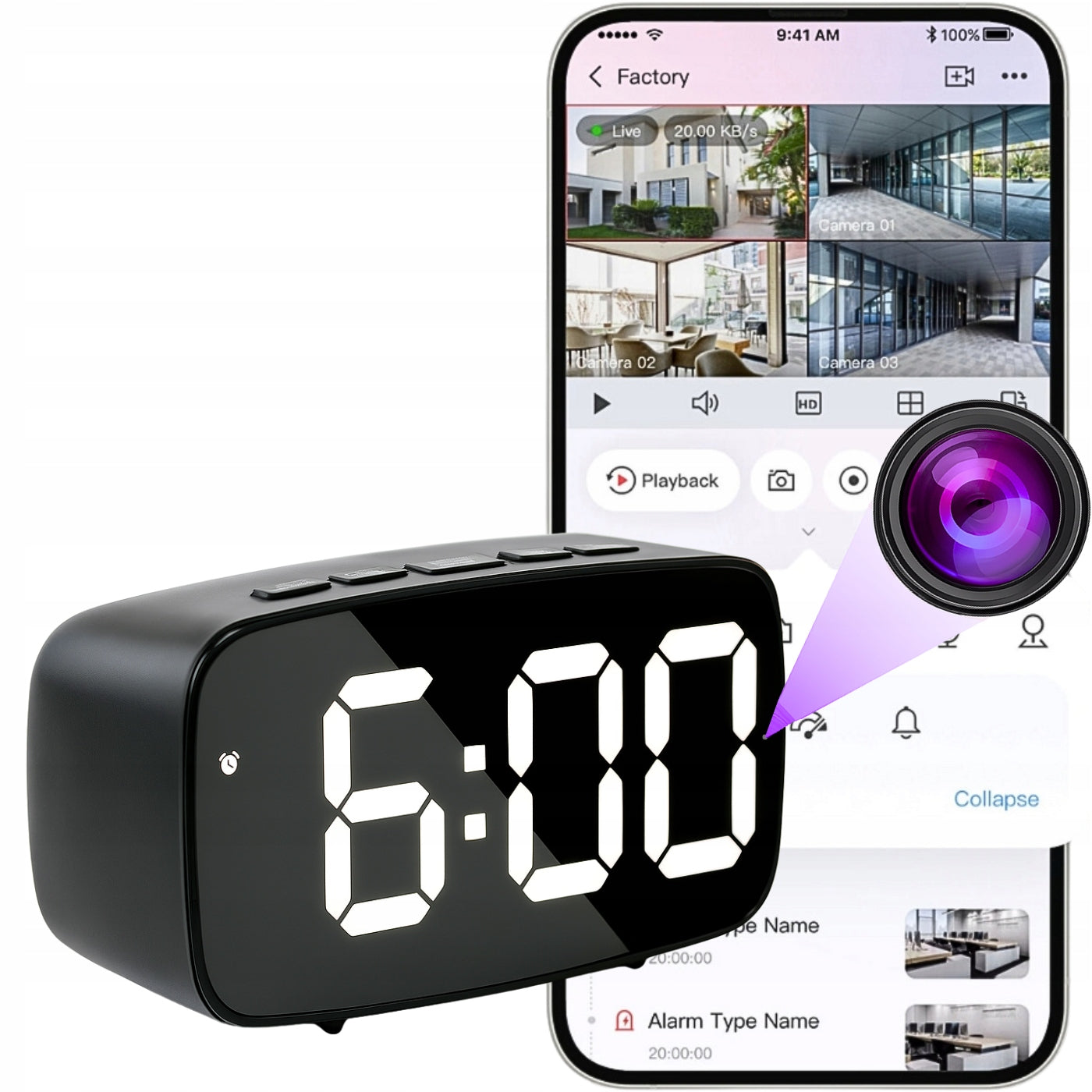 MINI SPY WIFI CAMERA HIDDEN IN ALARM CLOCK ANDROID REMOTE MOTION PREVIEW