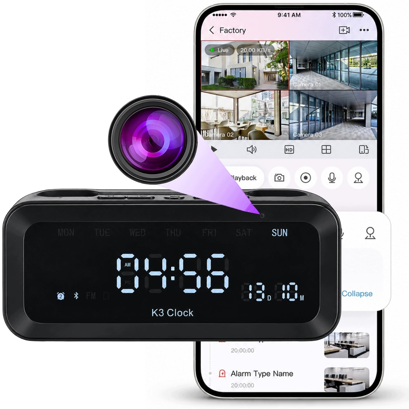MINI SPY WIFI CAMERA HIDDEN IN ALARM CLOCK ANDROID REMOTE VIEWING