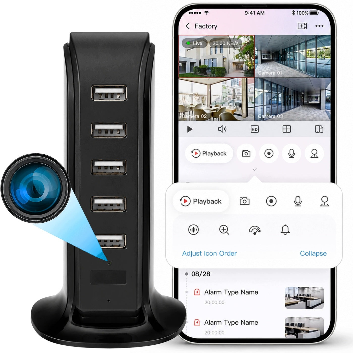 MINI SPY WIFI CAMERA HIDDEN IN ANDROID SOCKET HUB LIVE VIEW