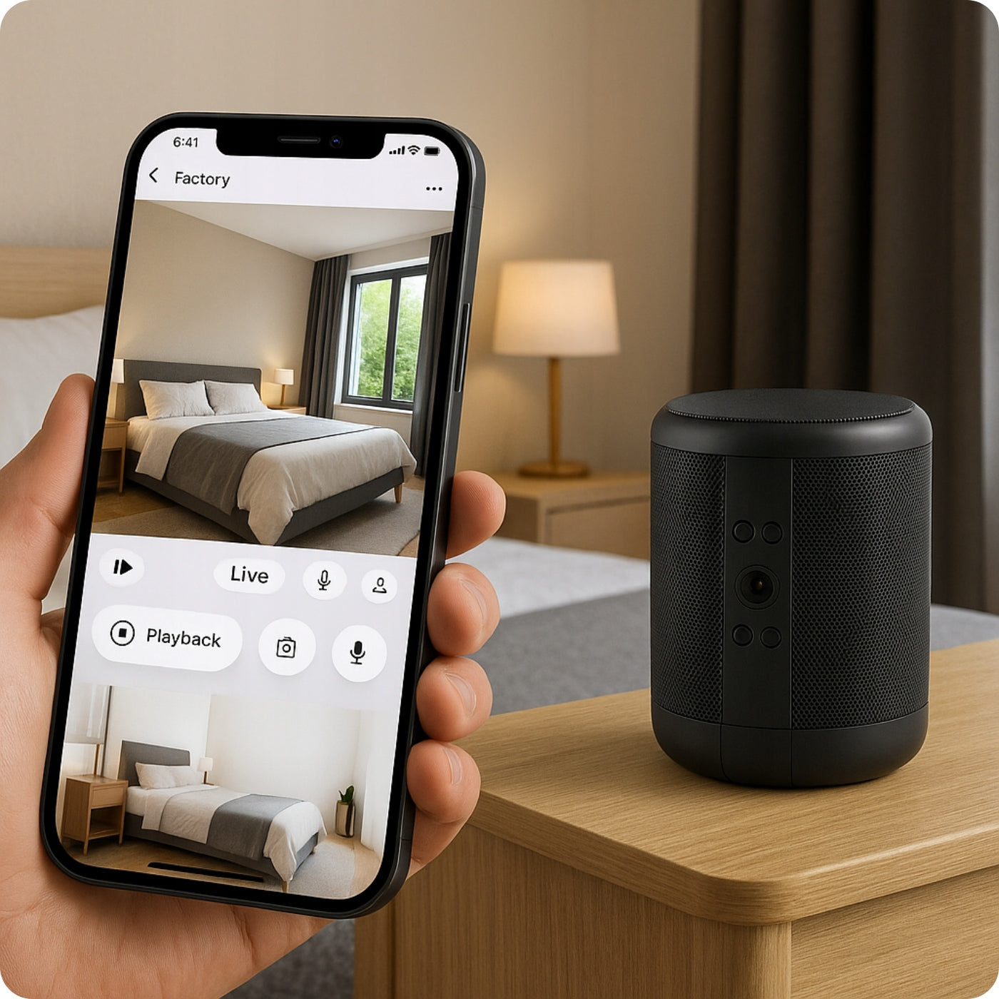 MINI SPY WIFI CAMERA IN SPEAKER MOTION SENSOR PREVIEW ON PHONE Packaging status original