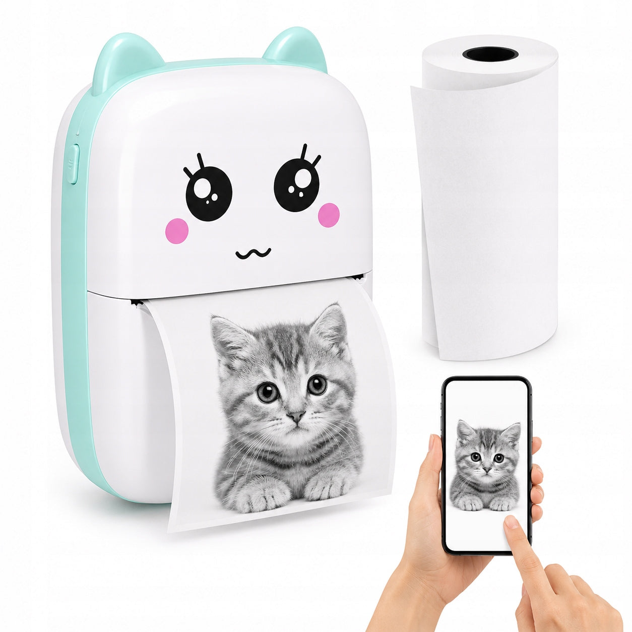 MINI THERMAL PRINTER CAT PORTABLE BLUE + ROLLS FREEBIE Manufacturer code vb-0035