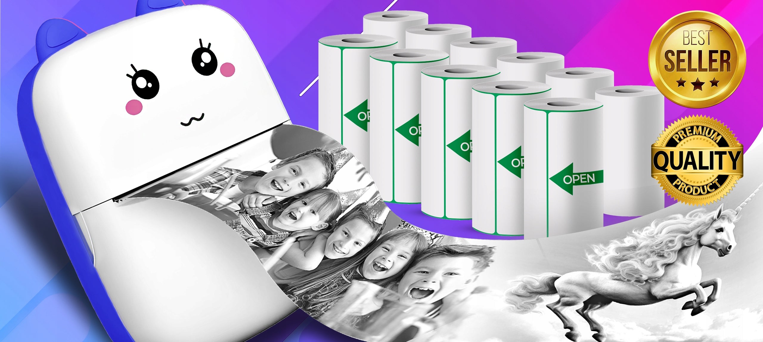 MINI THERMAL PRINTER PRINT ORIGINAL FOR PHOTOS OF NOTES + 11PCS ROLLS Packaging status original