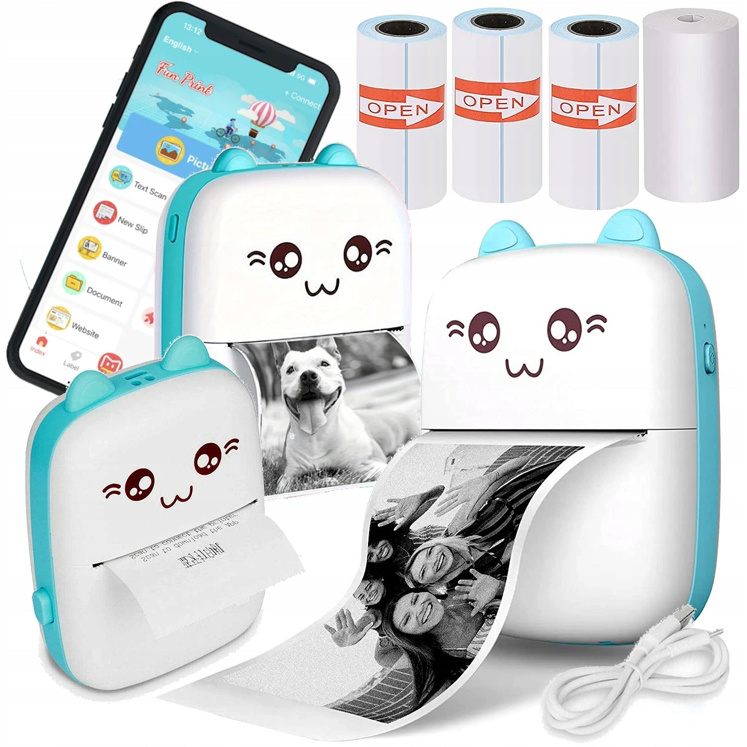 MINI THERMAL PRINTER for Photo Labels PRINTING ROLL + 3 ROLLS STICKERS