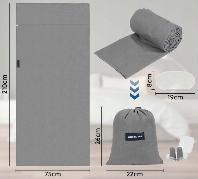 MINI TRAVEL SLEEPING BAG TOURIST ULTRALIGHT SUMMER 210x115cm MASK PLUGS Manufacturer code Śpiwór lekki letni zestaw