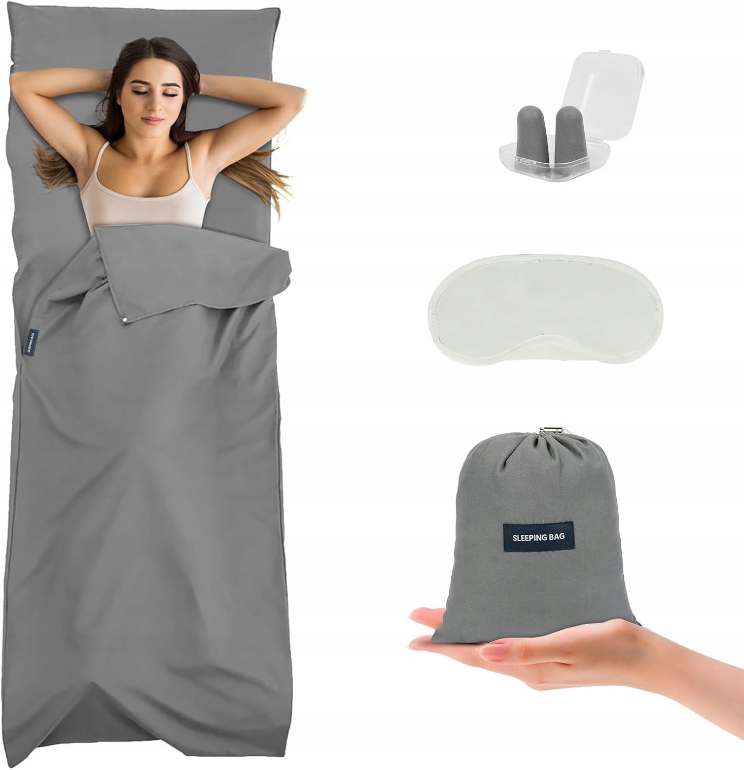 MINI TRAVEL SLEEPING BAG TOURIST ULTRALIGHT SUMMER 210x115cm MASK PLUGS