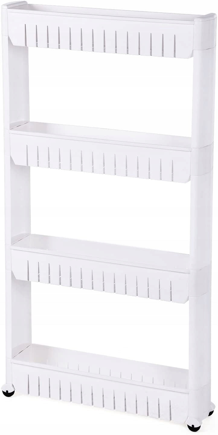 MOBILE BATHROOM CABINET KITCHEN BOOKCASE ON WHEELS SHELF WHITE NARROW