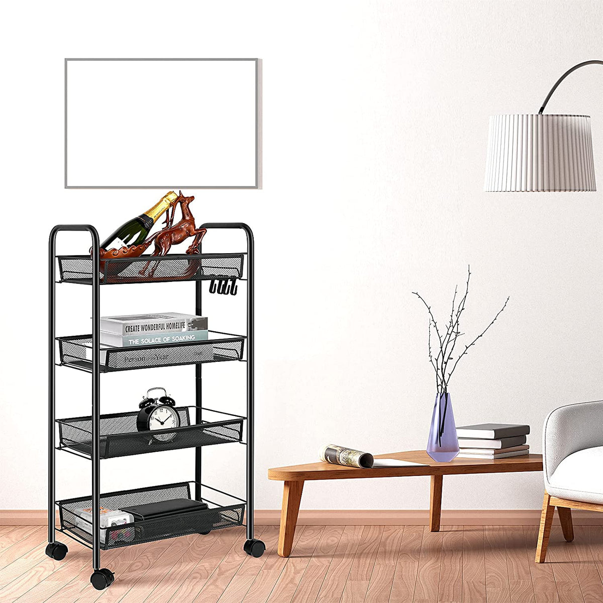 MOBILE BOOKCASE SHELF TABLE FOR LIVING ROOM KITCHEN OFFICE BLACK FOR VEGETABLES FRUIT Brand Gockowiak