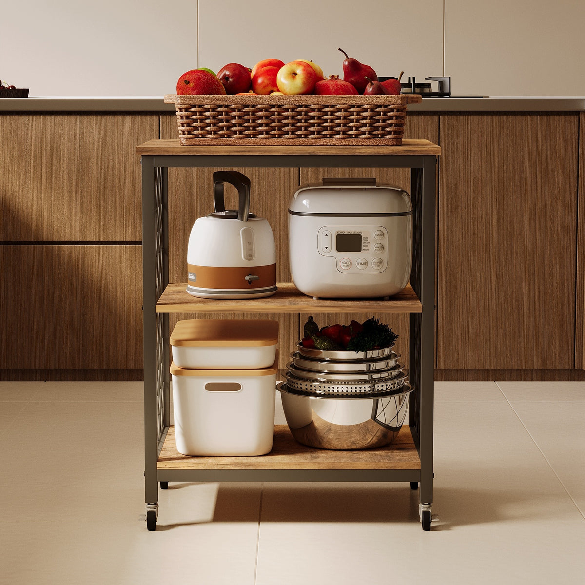 MOBILE CABINET ON WHEELS DARK BROWN LOFT TABLE KITCHEN TROLLEY 60 CM Manufacturer code SZAFKA MOBILNA NA KÓŁKACH BRĄZ