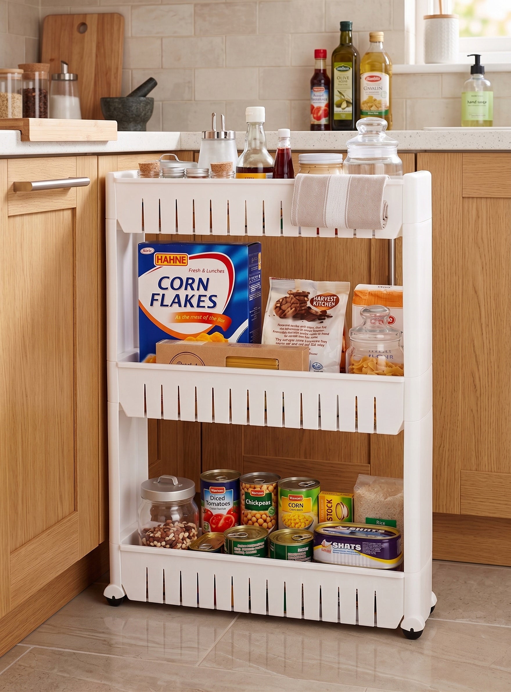 MOBILE KITCHEN CABINET BATHROOM SHELVING UNIT ON WHEELS SHELF WHITE NARROW 101cm Manufacturer code DS-I-0139