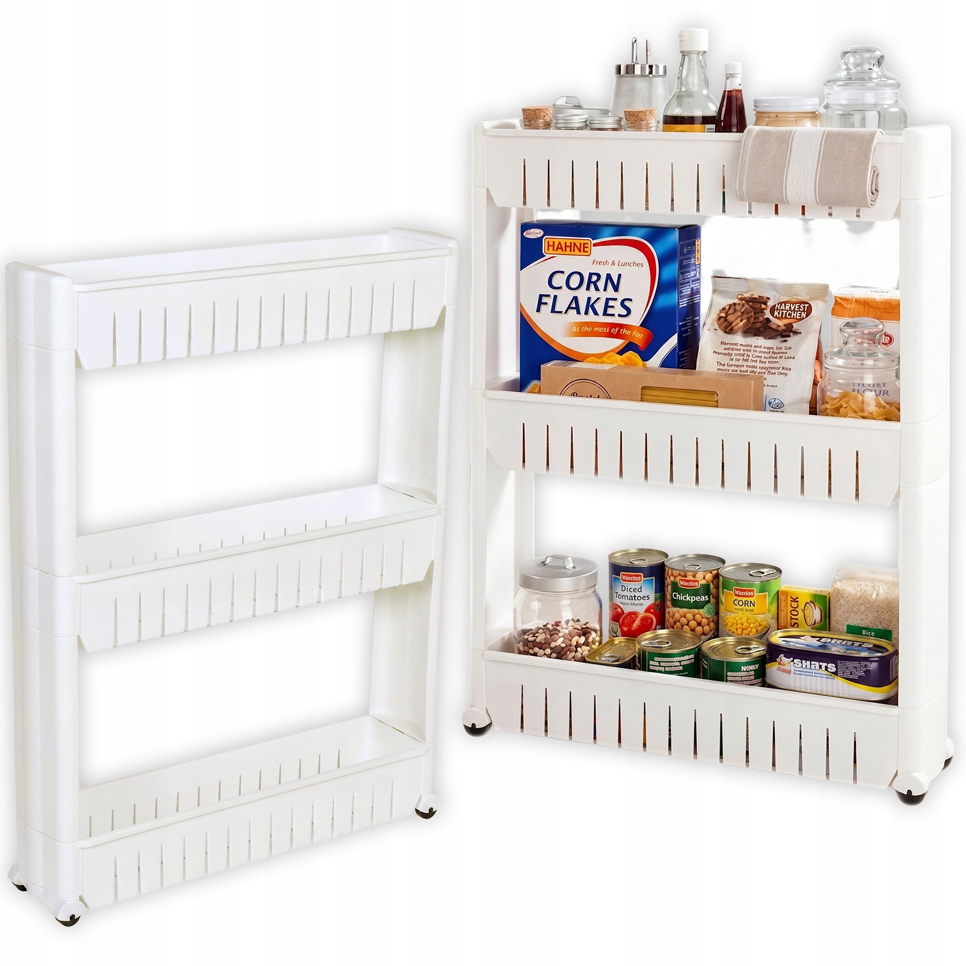 MOBILE KITCHEN CABINET BATHROOM SHELVING UNIT ON WHEELS SHELF WHITE NARROW 101cm