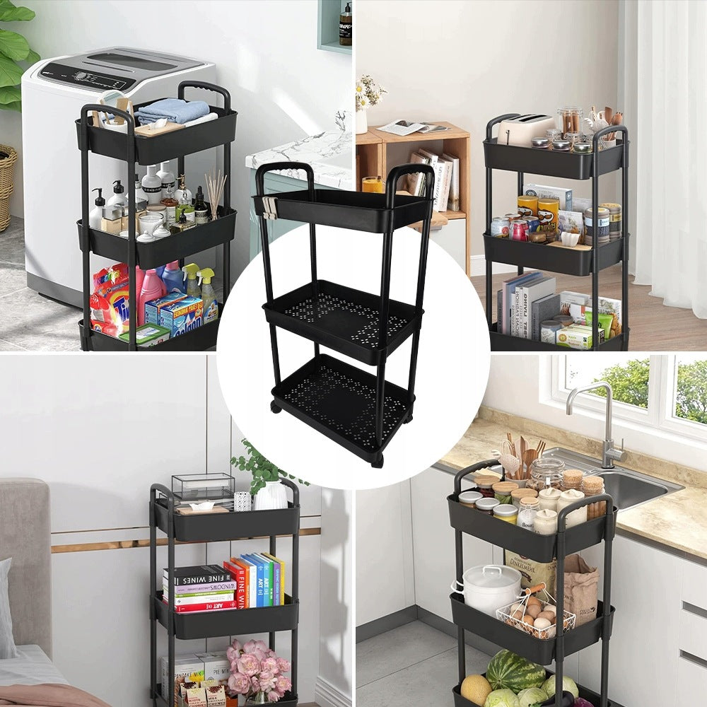 MOBILE KITCHEN RACK BATHROOM TABLE ON WHEELS PLASTIC TROLLEY 3 Furniture depth 29 cm