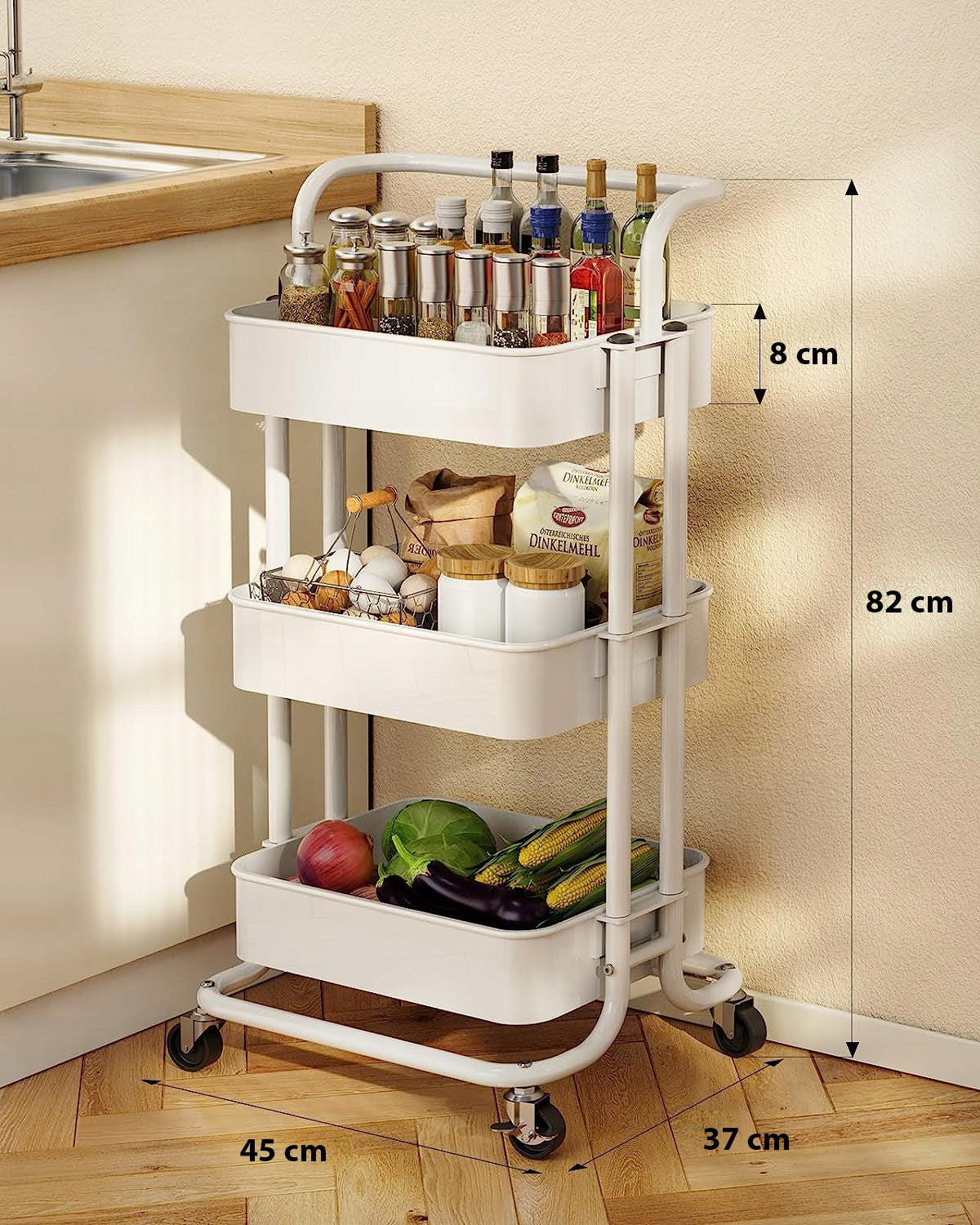 MOBILE KITCHEN RACK TABLE ON WHEELS BAR BATHROOM TROLLEY SOLID Packaging status original