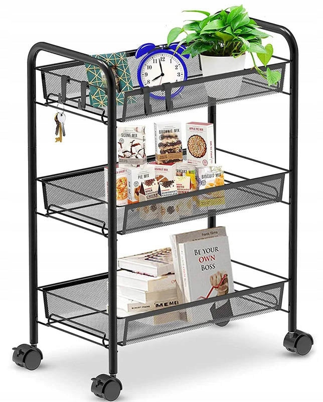 MOBILE KITCHEN RACK TABLE ON WHEELS TROLLEY SHELVES FRUIT BASKETS VEGETABLES