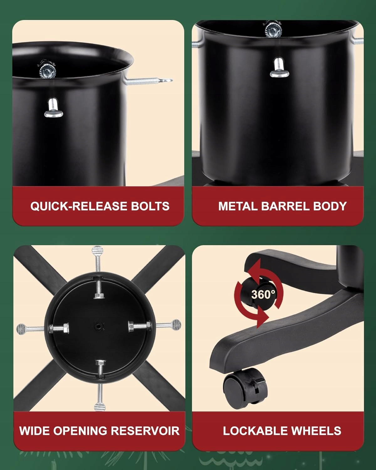 MOBILE LIVE CHRISTMAS TREE STAND 2m WITH WATER CONTAINER Manufacturer code STATYW STOAJK NA CHOINKĘ 2 L