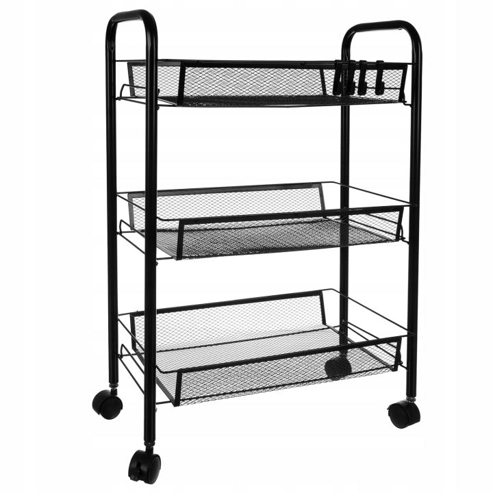 MOBILE RACK ON WHEELS KITCHEN TROLLEY 3 SHELVES BLACK CABINET KITCHEN SHELF Manufacturer code 00024749