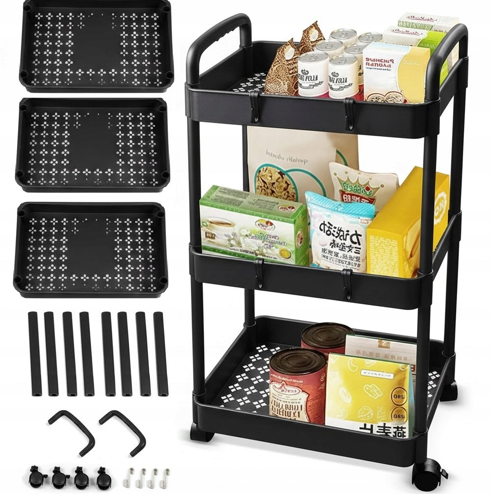 MOBILE SHELF RACK ON WHEELS KITCHEN CABINET BATHROOM TROLLEY 3 LEVELS