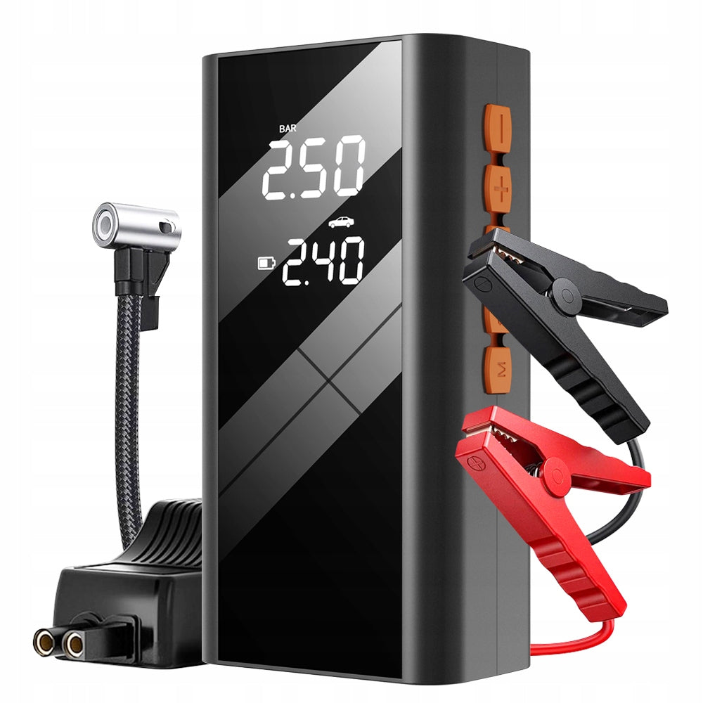 MOCNY JUMP STARTER ROZRUCHOWY Z KOMPRESOREM 2000A POWERBANK LATARKA LED 12V