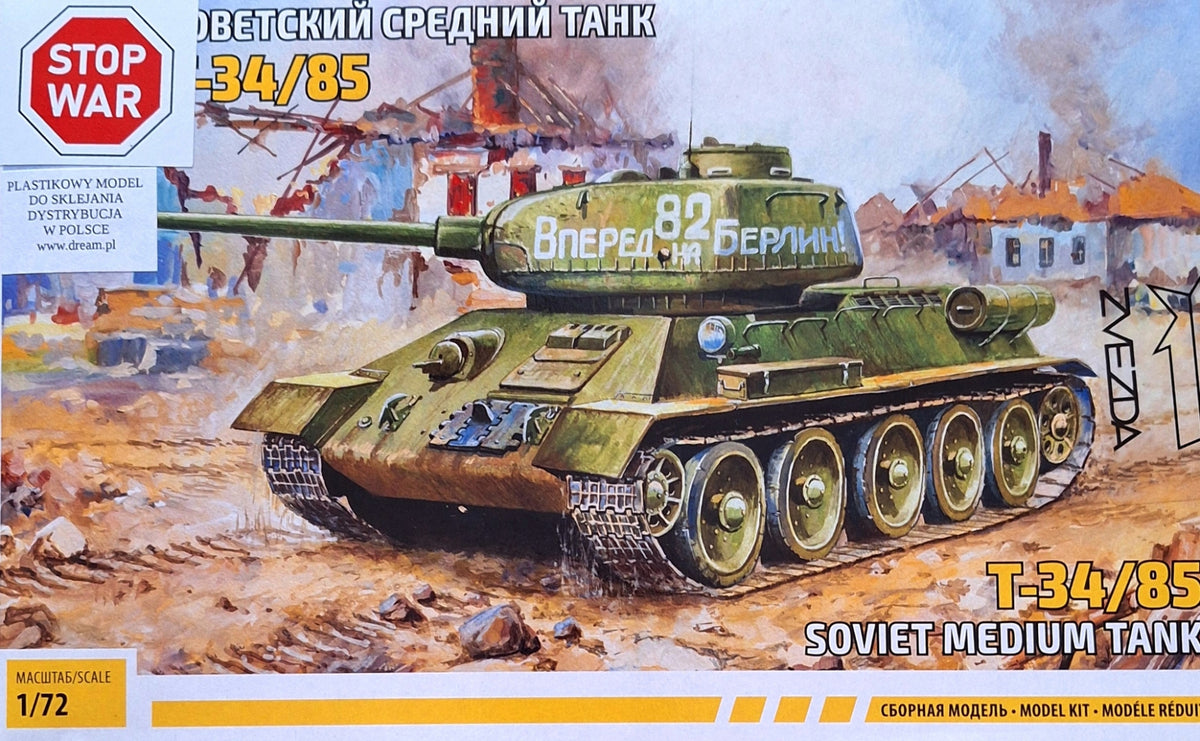 MODEL T-34/85 Soviet tank scale 1:72 Set: glue, paints, varnish... Brand no brand