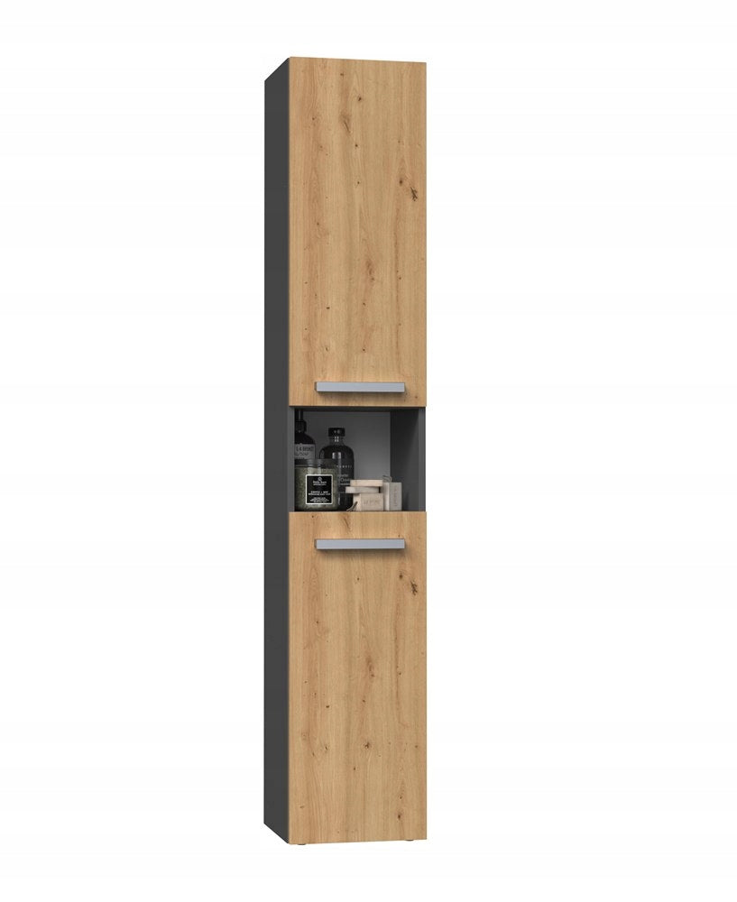 MODERN BATHROOM CABINET NEL WITH LAUNDRY BASKET ANTHRACITE OAK ARTISAN Manufacturer code NOWOCZESNA SZAFKA ŁAZIENKOWA Z KOSZEM
