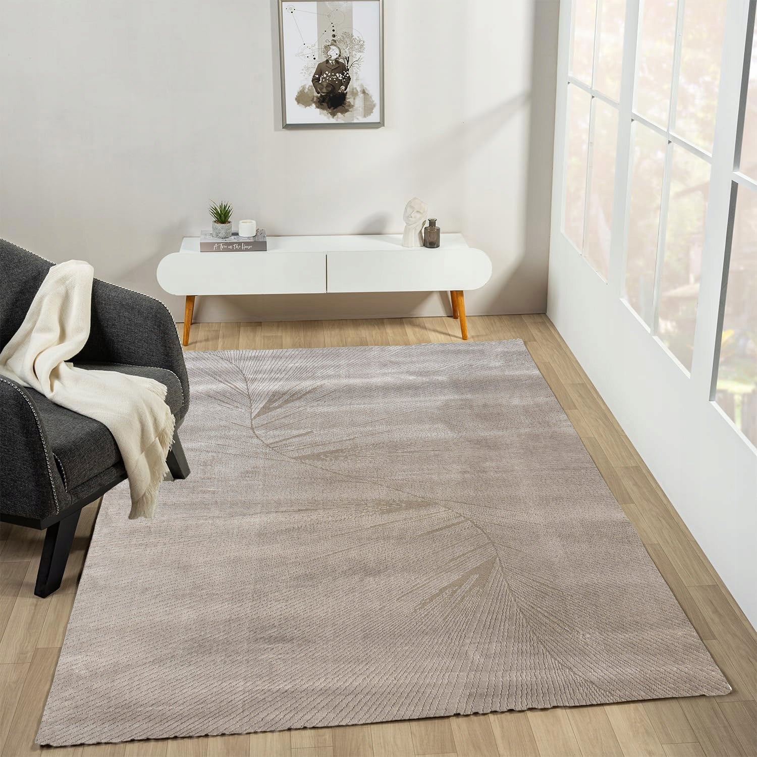 MODERN BEIGE CARPET 120X170 CM SOFT DURABLE FOR LIVING ROOM COSTA Brand Sindbad