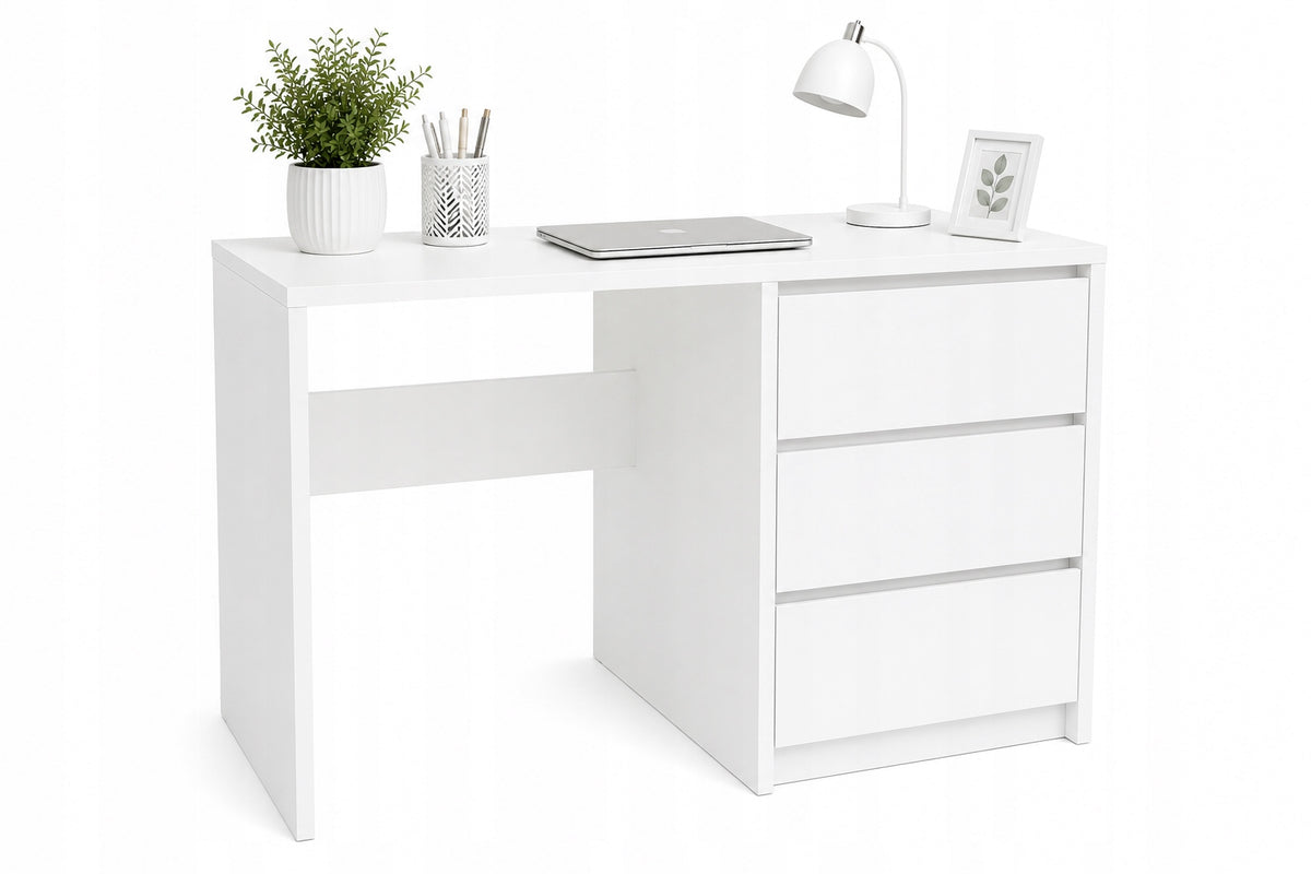 MODERN DESK 96 CM 3 DRAWERS HANDLELESS FRONTS WHITE ALASKA Packaging status original