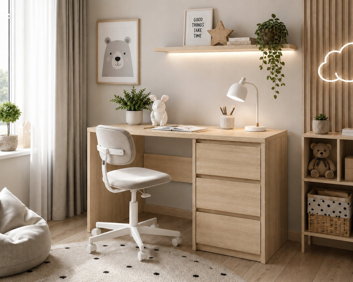 MODERN DESK 96 CM 3 DRAWERS HANDLELESS SONOMA OAK FRONTS
