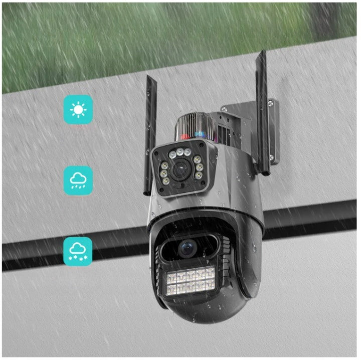MODERN OUTDOOR CAMERA ALARM 8MP WIFI 3in1 TRACKING ICSEE ULTRA HD Manufacturer code PODWÓJNA KAMERA WIFI IP DETEKCJA RUCHU SMART
