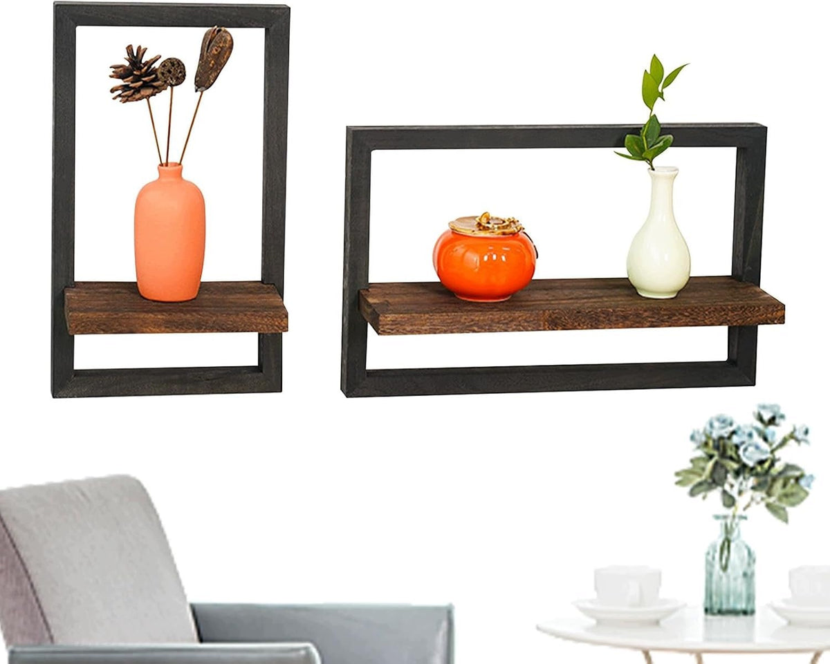 MODERN WOODEN WALL SHELVES 2PCS BLACK LOFT OFFICE HOME DECORATION Furniture depth 12 cm