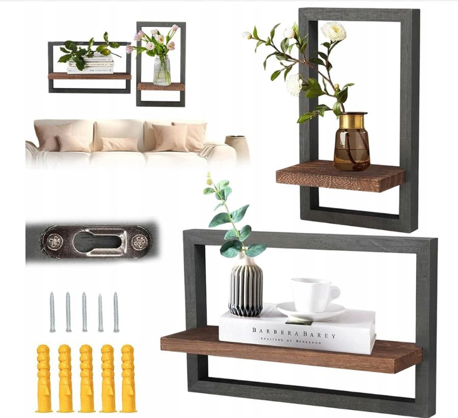 MODERN WOODEN WALL SHELVES 2PCS BLACK LOFT OFFICE HOME DECORATION