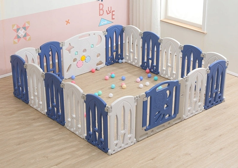 MODULAR FOLDING PLAYPEN FOR CHILDREN DRY POOL 16+2 BLUE-WHITE Brand Perfectlife