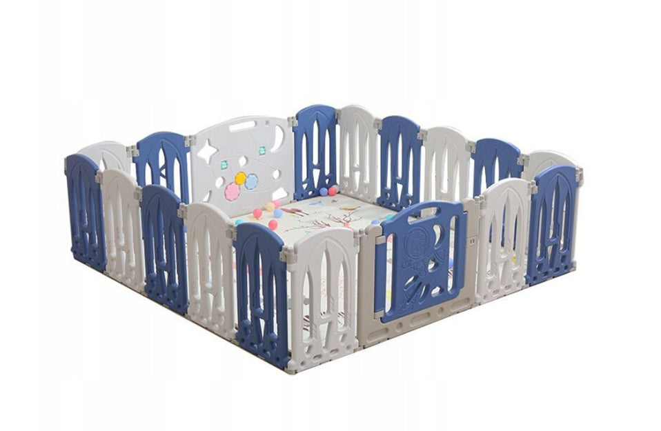MODULAR FOLDING PLAYPEN FOR CHILDREN DRY POOL 16+2 BLUE-WHITE