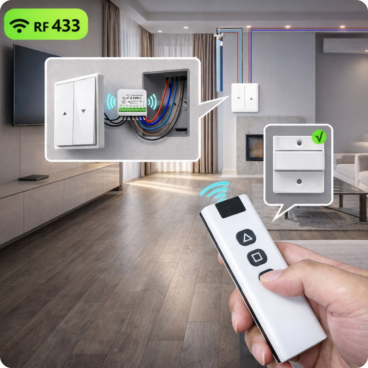 MODULE CONTROLLER FOR BLINDS CURTAINS 433MHz RADIO RECESSED + REMOTE CONTROL Packaging status original