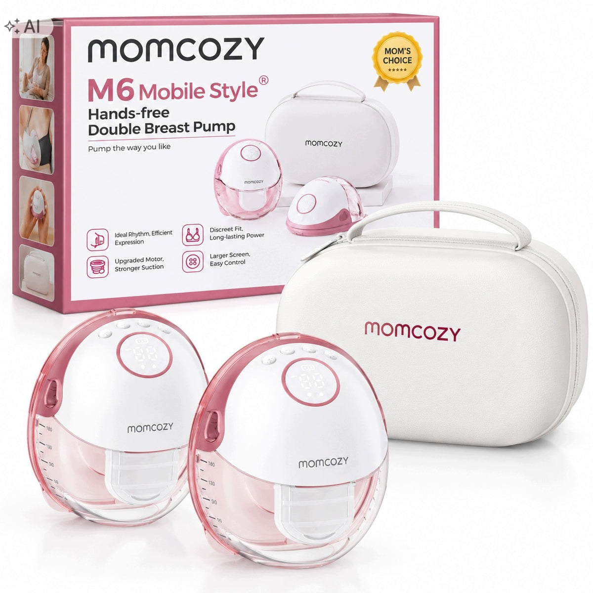 MOMCOZY M6 Electric Double Wearable Breast Pump, Hands-Free, 2-Pack