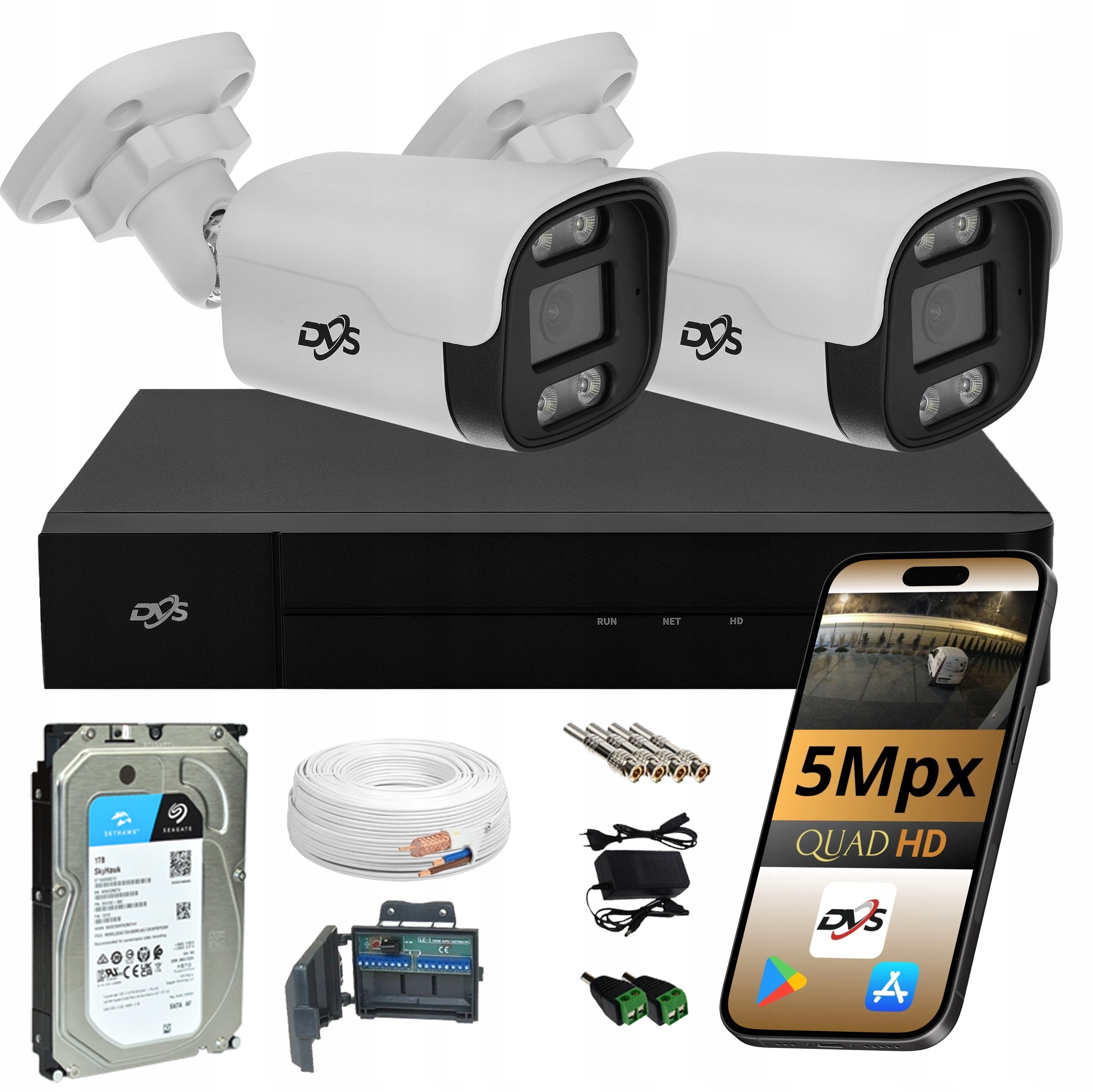 MONITORING KIT 2x ANALOG CAMERA 5MPX DUAL LED DISK RECORDER 1Tb