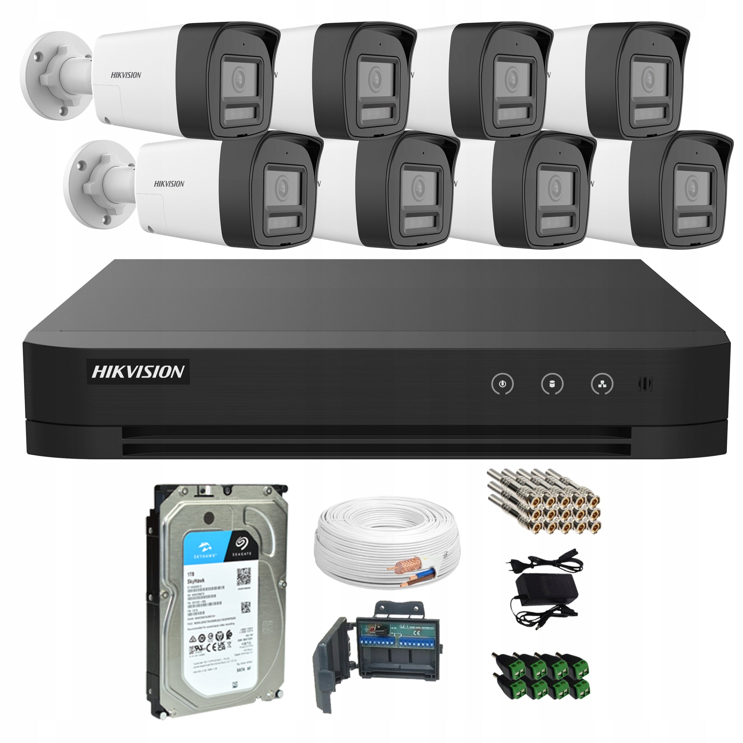 MONITORING KIT 8 ANALOG CAMERAS 4K 8Mpx IR LED HIKVISION DISK 1TB Packaging status original