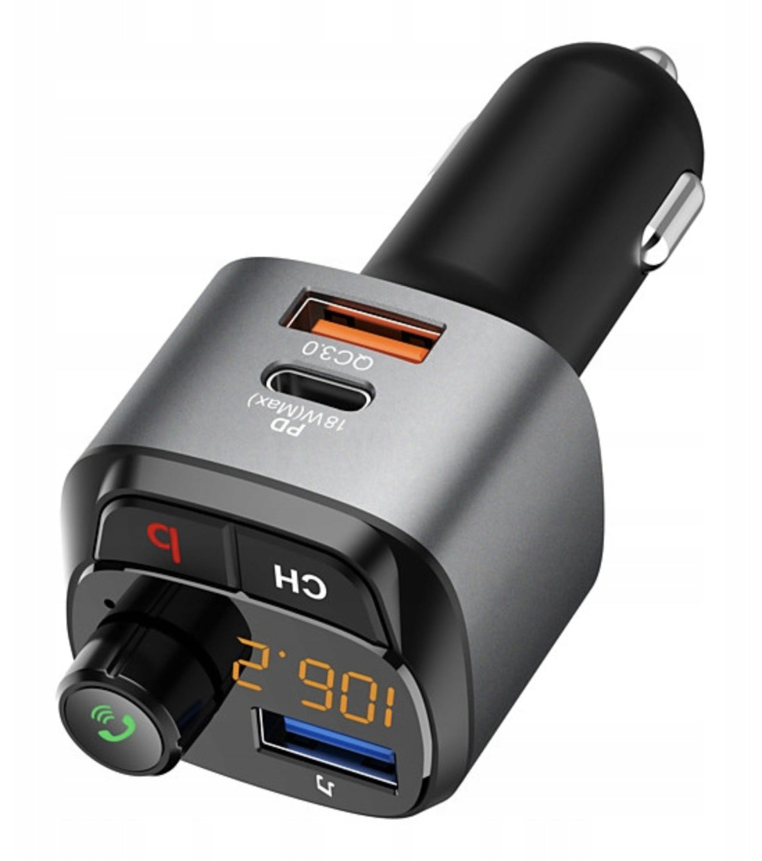 MONPAX BLUETOOTH CAR TRANSMITTER WITH QC 3.0 CHARGER AND MICROPHONE Packaging status original