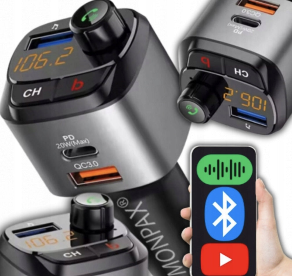 MONPAX BLUETOOTH CAR TRANSMITTER WITH QC 3.0 CHARGER AND MICROPHONE