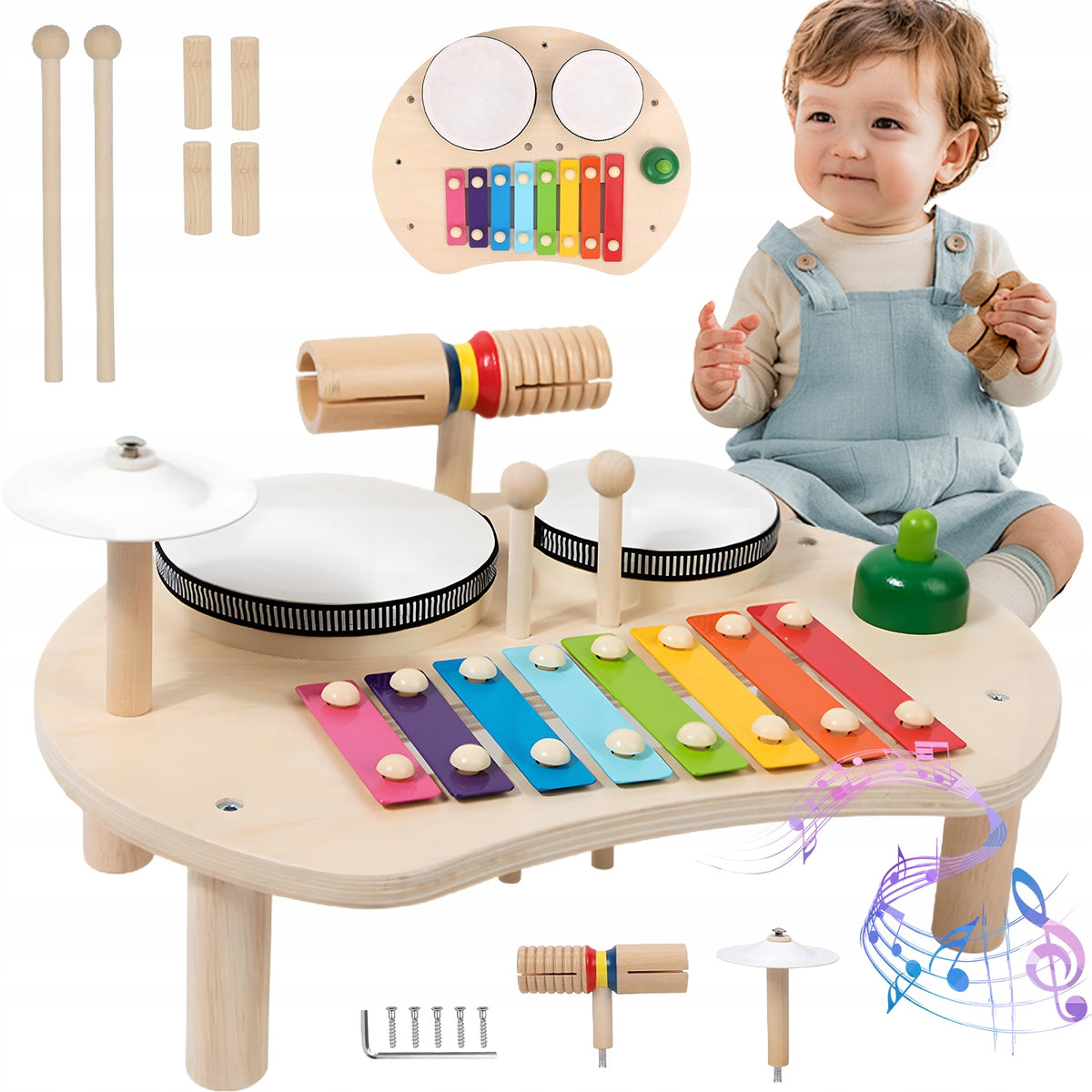 MONTESSORI CHILDREN'S MUSIC SET WITH XYLOPHONE DRUM AND PLATE