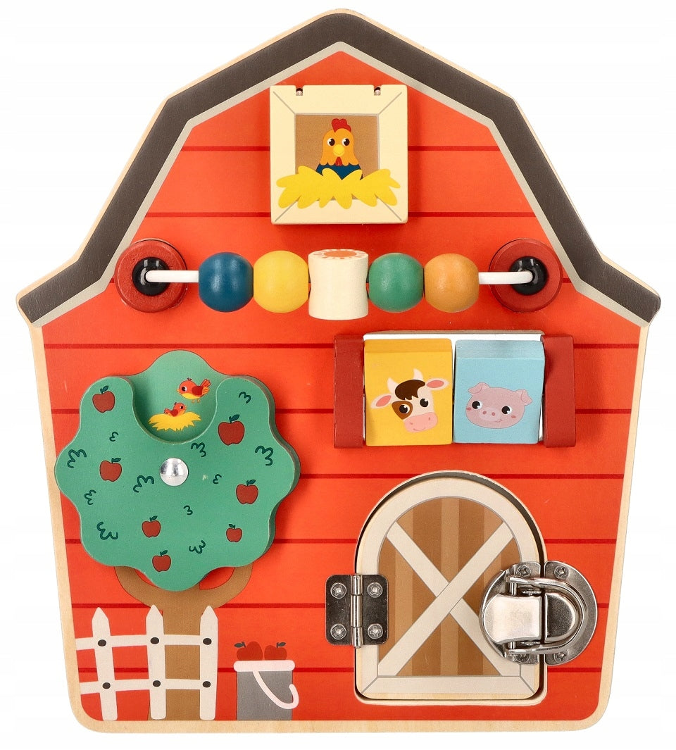 MONTESSORI MANIPULATION BOARD FOR CHILDREN 18M+ ACTIVITY PANEL FARM Color multicolor