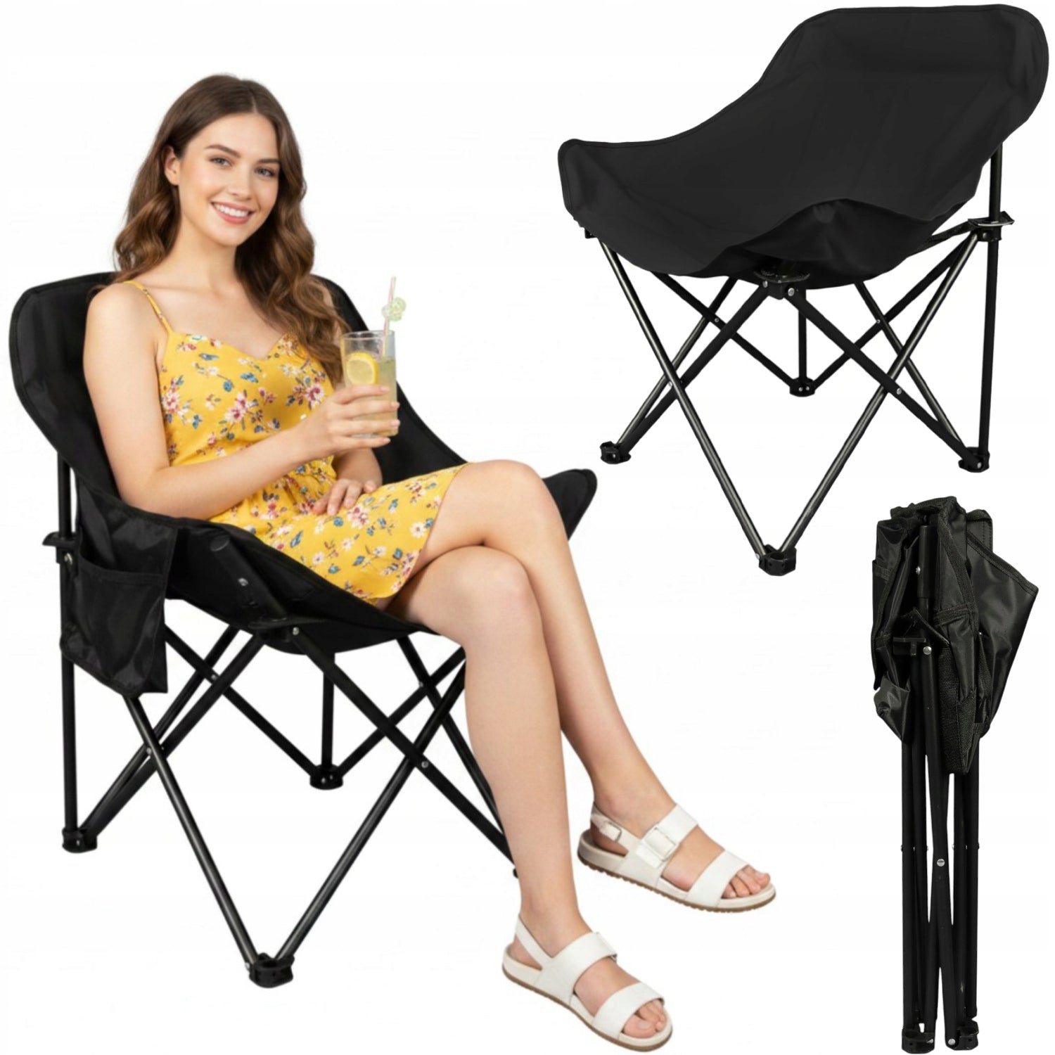 MOON CAMPING Chair Folding Tourist Moon Chair Black GOLIAT
