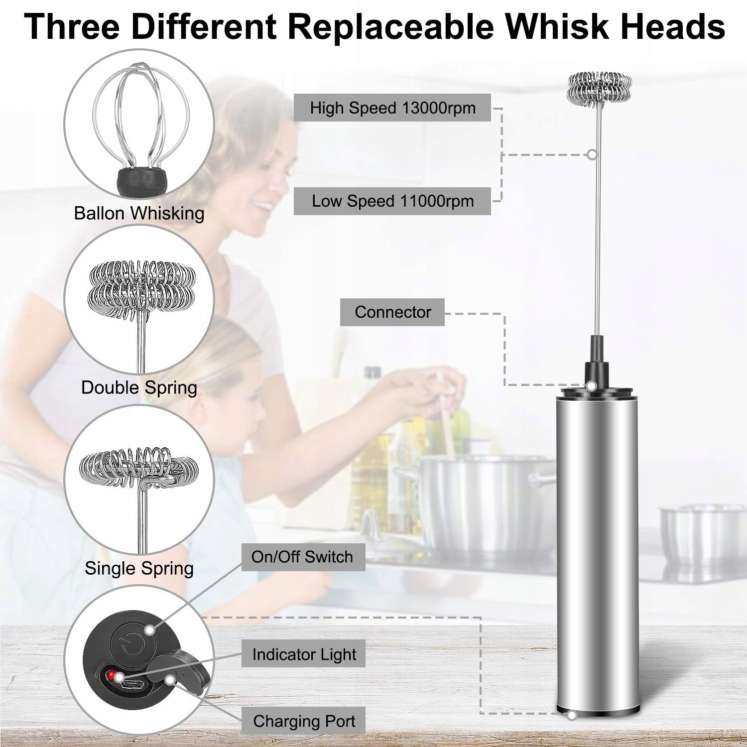 MOSUO Electric Milk Foamer USB Mini Steel Coffee Mixer Packaging status original