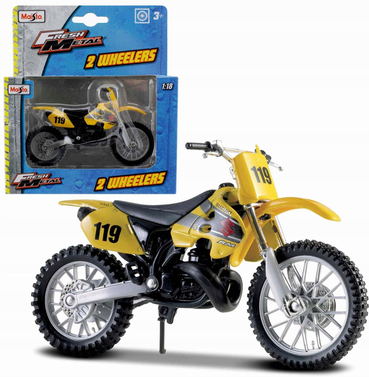 MOTOR Suzuki RM250 1:18 SCALE MODEL MAISTO FRESH METAL FAITHFUL MINIATURE